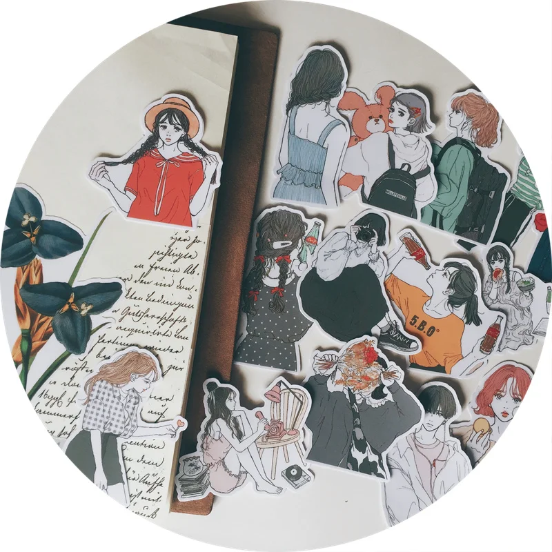 15PCS INS Wind Girl Character Adesivos Moda Wear Lady Sisters Hand Account Material Handbook Sticker Album DIY