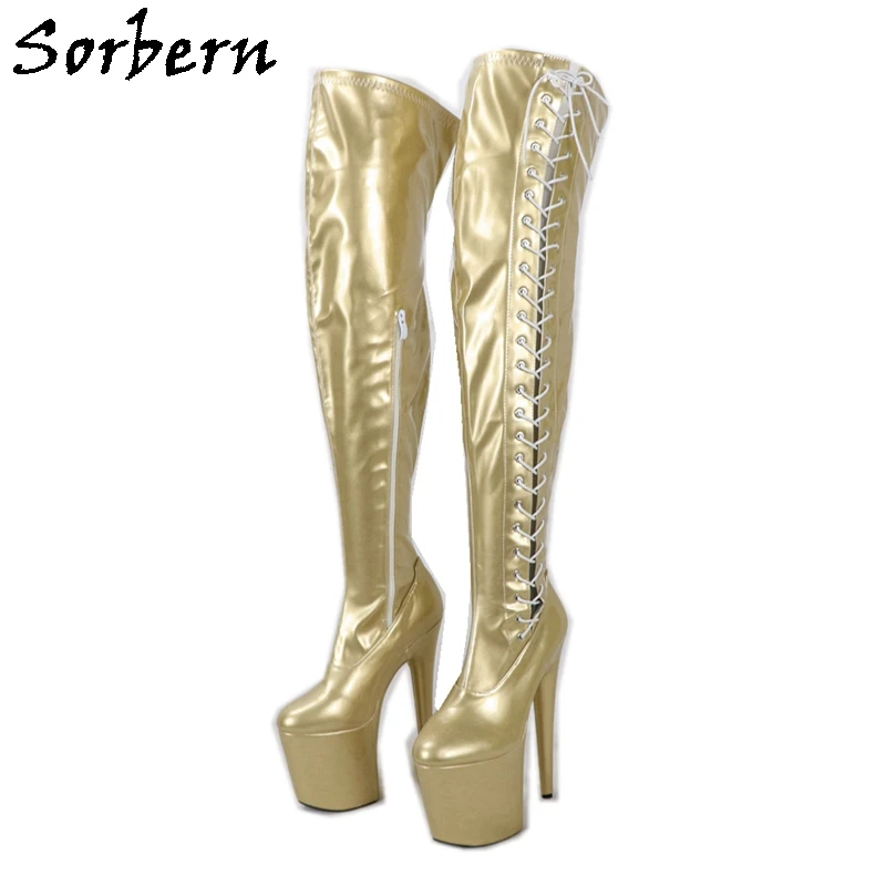 

Sorbern Side Lace Up Thigh High Boots Over The Knee 20Cm Exotic Pole Dance Boots Custom Legs Size Shoes Drag Queen Sissy Boy