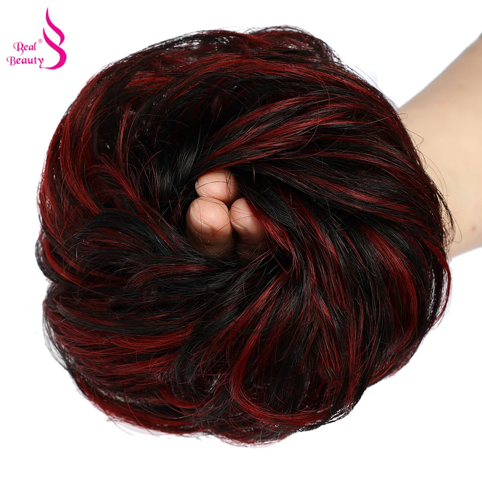 Real Beauty Messy Hair Bun Hair Scrunchies Extension Curly Wavy Messy Remy Brazilian Human Chignon for Women Updo Hairpiece