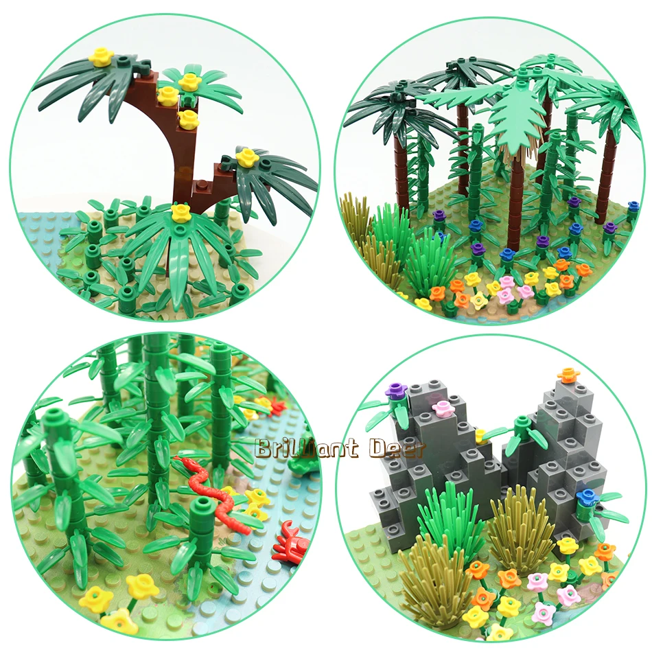 Rainforests Model City Bush Flower Grass Tree with Animals Base Plate DIY MOC Parts Compatible Friends Building Blocks