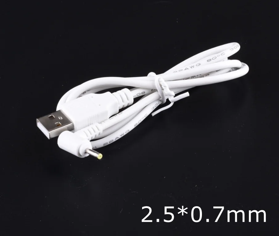 100 pieces DC Power Adapter Plug USB Convert To 2.5*0.7mm/DC 2.5*0.7 White Jack With Cord Connector Cable 1m