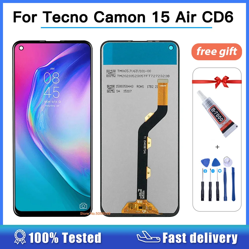 

6.6" Original For Tecno Camon 15 Air CD6 LCD Display with Touch Screen Digitizer Assembly for Camon15 Air 15Air Repair lcd Parts