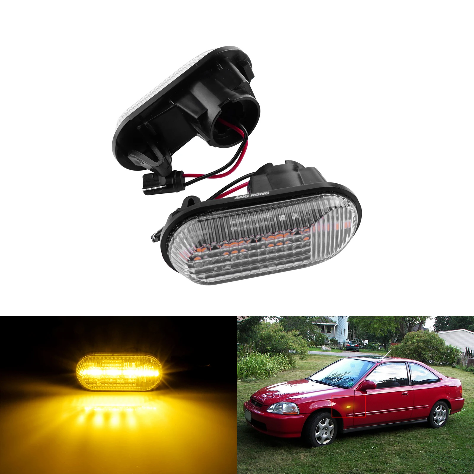 

One Pair LED Side Repeater Fender Marker Amber Light Lamp For Honda Civic 1985-2011 Prelude 1997-2001