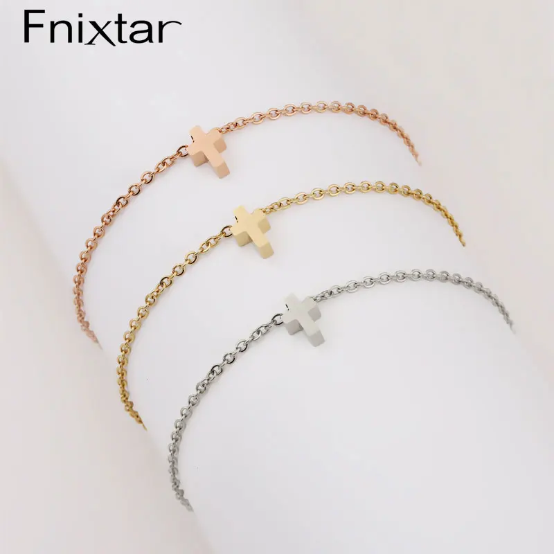 

Fnixtar 20Pcs Cute Cross Bracelets With Extend Chain Mirror Polish Stainless Steel Bracelets Foot Leg Anklet Jewelry For Women