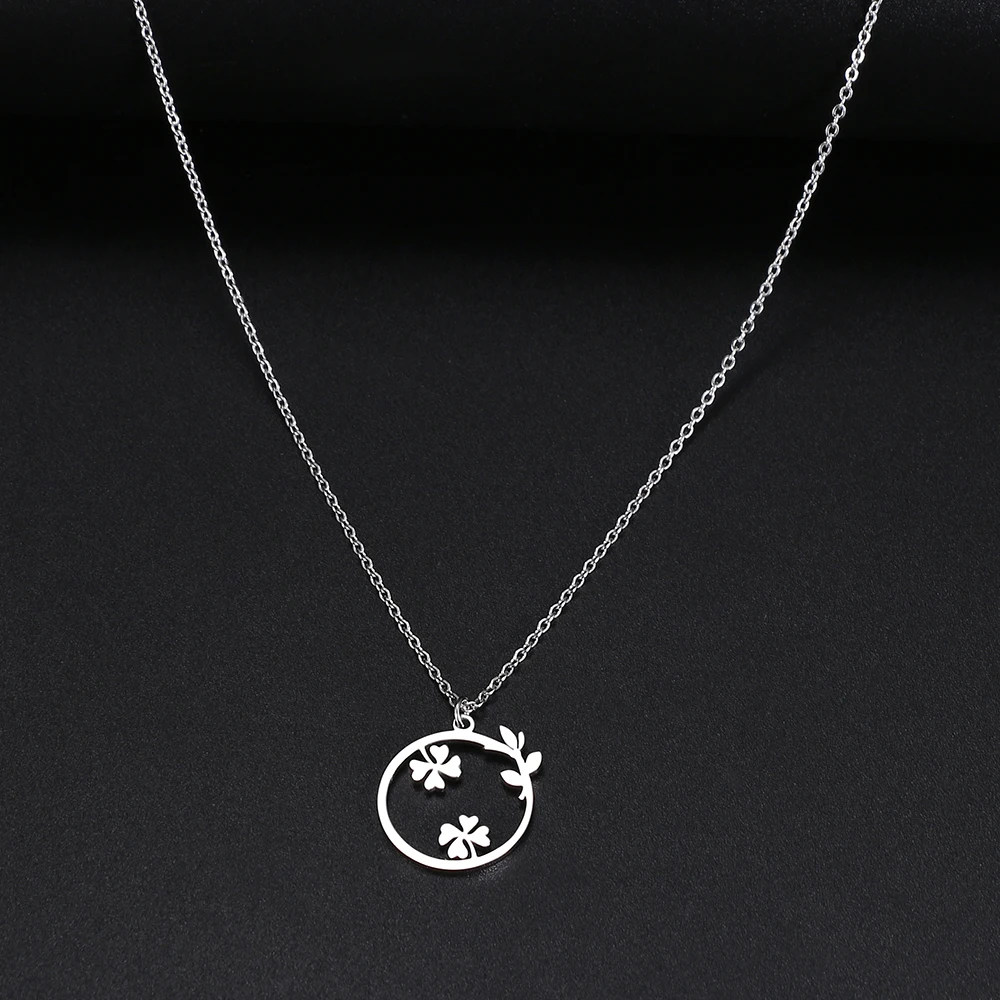 Stainless Steel Necklaces Classic Clover Wreath Pendant Chain Collar Fashion Necklace For Women Men Jewelry Party Gift One Piece image 5