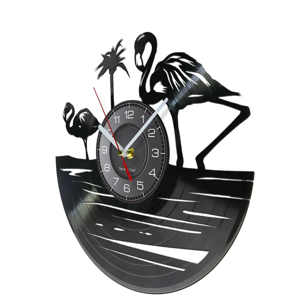 Flamingo Animal Vinyl Music Record Wall Clock FMG For Girls Bedroom Tropical Home Decor Timepieces Watch Nursery Silent Artwork