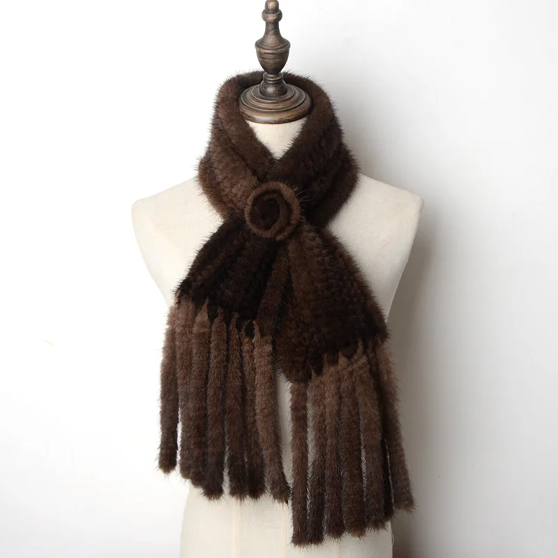 

2021 winter new real mink fur woven scarf ladies long paragraph scarf warm color matching