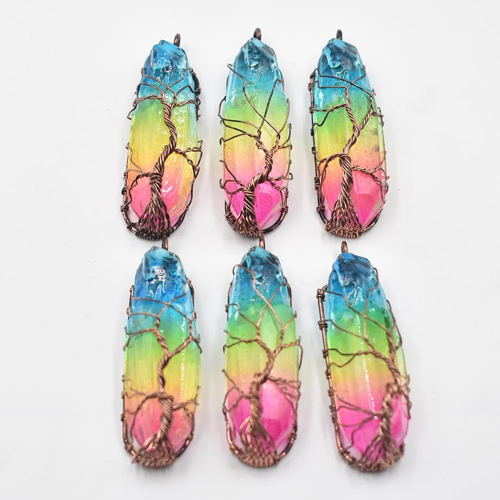 

Fashion good quality Crystal pendant tree of life Pendant Necklace Reiki Healing Chakra Jewelry Wholesale 6pcs/lot free shipping
