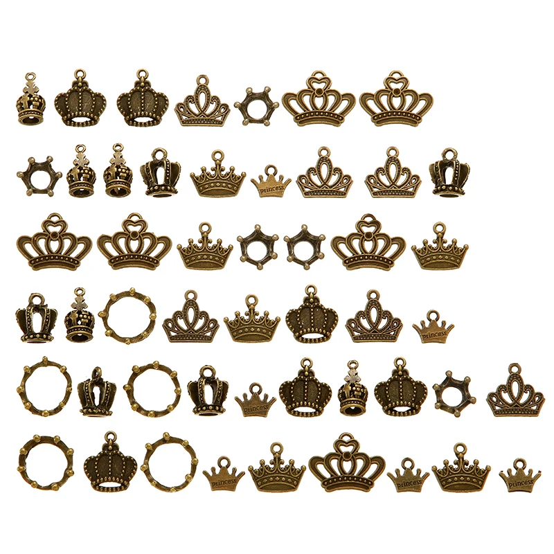 50pcs 3 color Vintage Metal Mixed Crown Charms Pendants For Jewelry Making Diy Handmade Jewelry