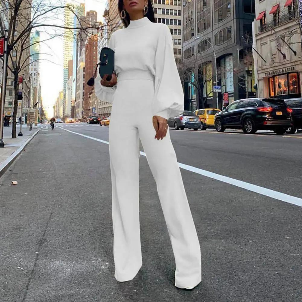 Office Lady Jumpsuit Women Autumn Jumpsuit Elegant Long Sleeve  Stylish Waist Tied Straight Leg Jumpsuit