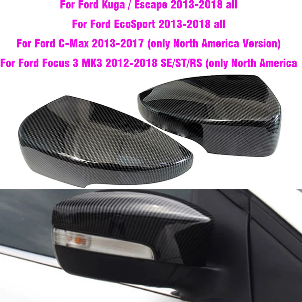 Gloss Black Side Wing Rear View Rearview Mirror Cover Case Caps For Ford Kuga Escape C520 EcoSport 13-18 Focus 3 MK3 SE ST RS US