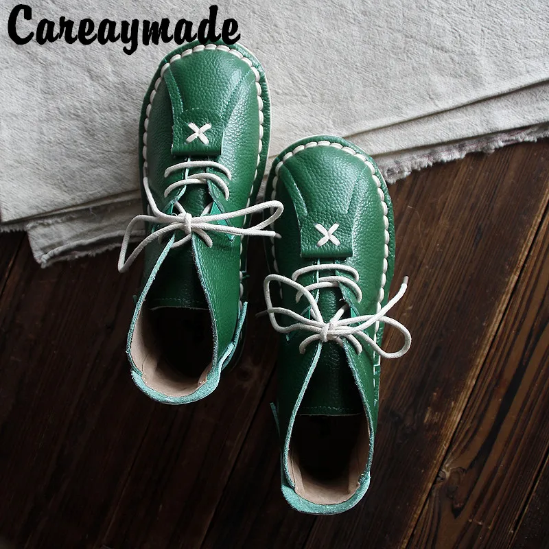 Careaymade-Autumn,Genuine leather shoes,Pure handmade ankle boot,The retro art mori girl shoes, Fashion retro boots