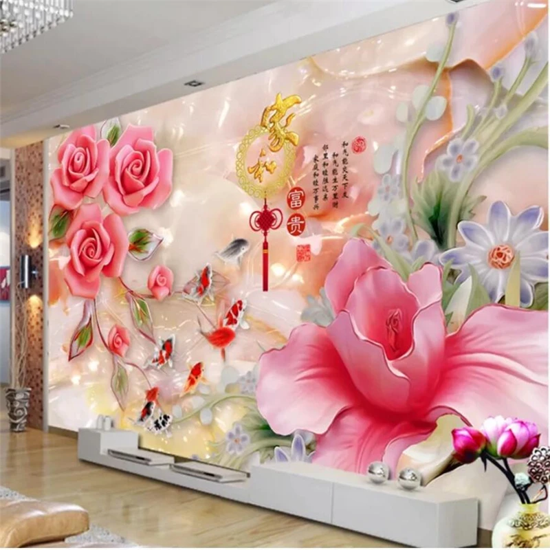 wellyu Customized large murals, stylish home improvement and rich jade carving, magnolia rose background wallpaper