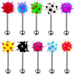 HONGTU 5Pcs Tongue Rings Mixed Color Silicone Ball Tongue Piercing Barbell For Women Stainless Steel Body Piercing Jewelry 14G