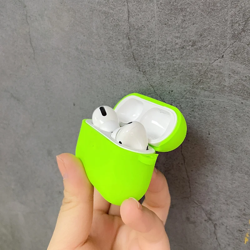 Funda fluorescente de neón para Airpods 3 Pro 2, carcasa suave de silicona líquida con gancho