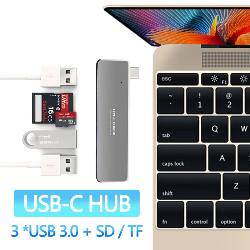 Thunderbolt 3 USB Type C Hub for MacBook USB-C to 3 Port USB3.0 Micro SD/TF Reader Slot Dock Adapter for MacBook Pro/Air 2019