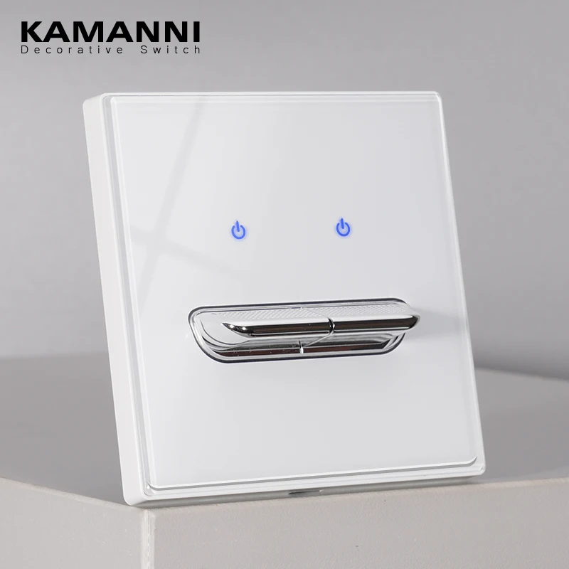 KAMANNI Luxury Light Switch General Standard Crystal Tempered Glass 2Gang 2 Way Switch White Push Botton Wall Switches 220V New