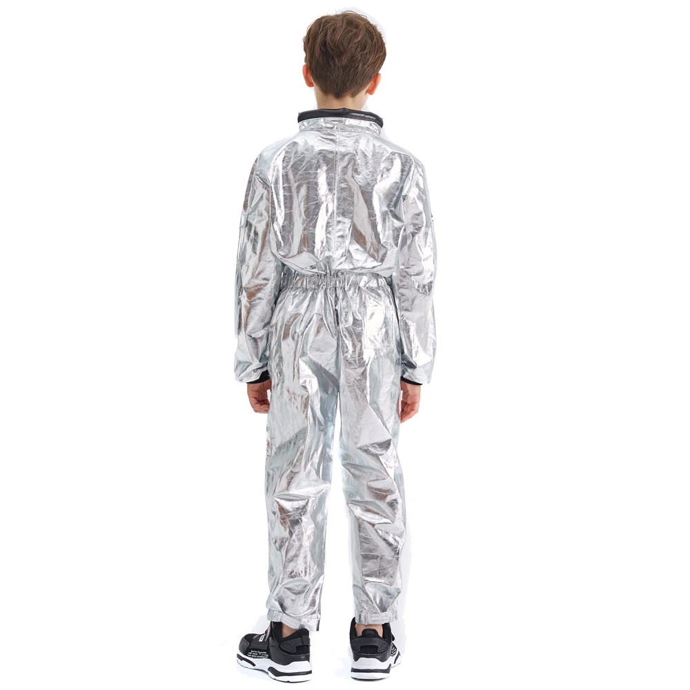 Kid’s Silver Astronaut Cosplay Costume Children Spaceman Jumpsuit Boys Girls Pilot Halloween Carnival Easter Purim Fancy Dress