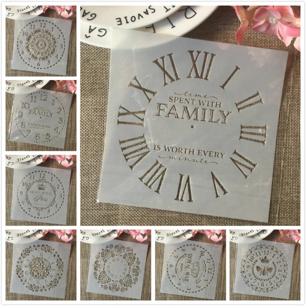 conjunto 15cm relogio familia paris dial faca voce mesmo camadas estenceis pintura scrapbook coloracao gravacao album modelo decorativo pecas 01