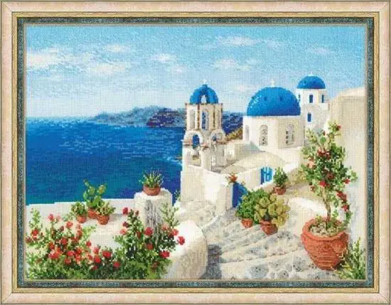 

Beautiful Counted Cross Stitch Kit, Greece Coast City, Riolis 1644, 11, 14, 16, 18, 27, 22, 25CT, Beautiful