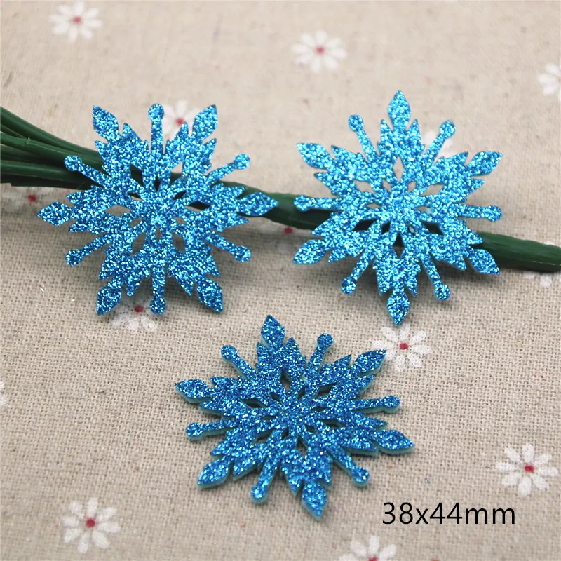 6CM Non-woven Shiny Bling-Bling white/blue patches Christmas snowflake Appliques for clothes Sewing Supplies DIY craft ornament