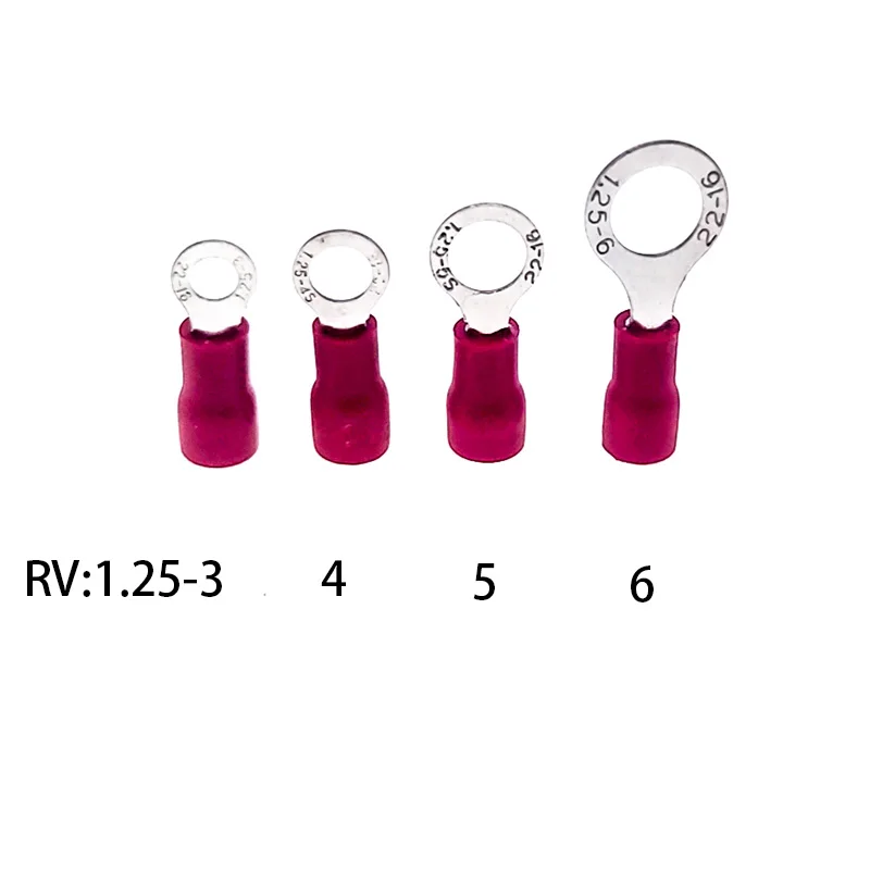 

100/200 шт. RV 1,25-6 Красный 22-16 AWG 0,5-1, 5 мм2 Изолированный кольцевой коннектор, соединитель кабеля серии RV1.25
