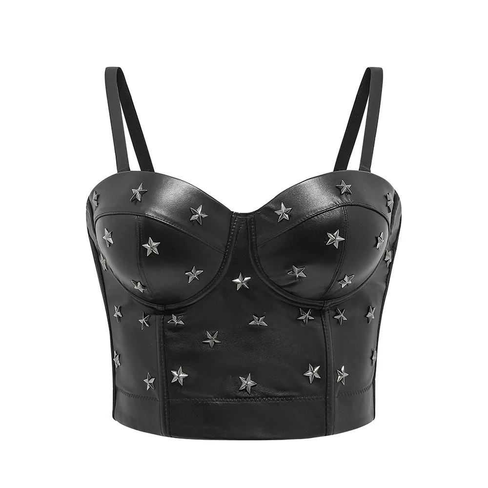 

Creative 2020 summer European and American women's PU leather shoulder strap V-neck slim vest