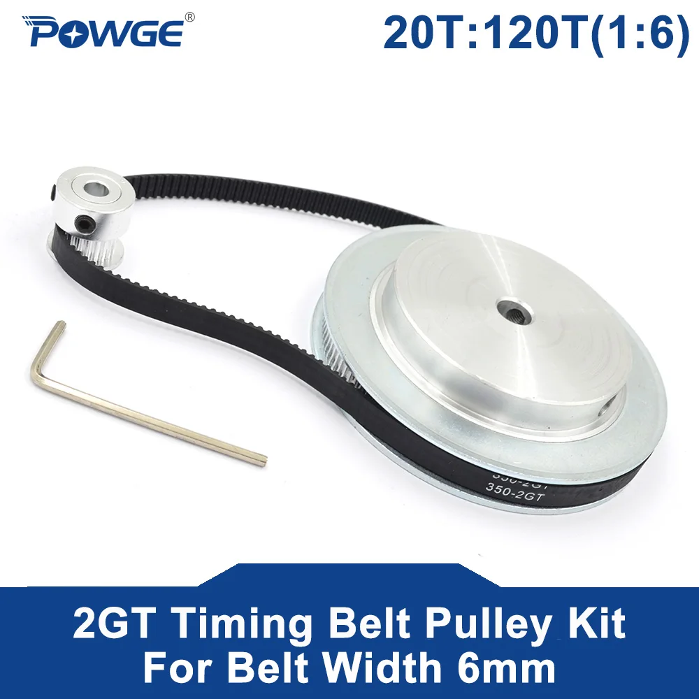 

POWGE 2M/2GT 20Teeth 120Teeth Synchronous Timing Pulley Bore 5mm-14mm 20T:120T 1:6 Speed Ratio For 350-2GT Belt Width 6/9mm Kit