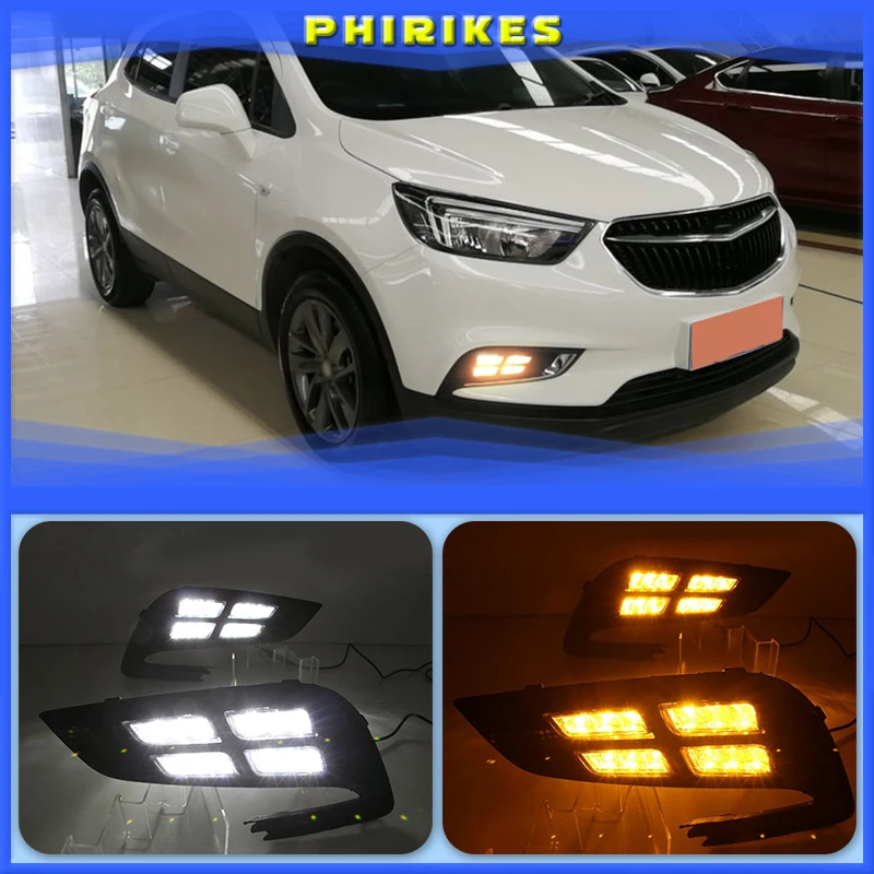 

1Pair For Buick Encore Opel mokka 2017 2018 LED DRL Daytime Running Lights Daylight Fog light with Yellow signa