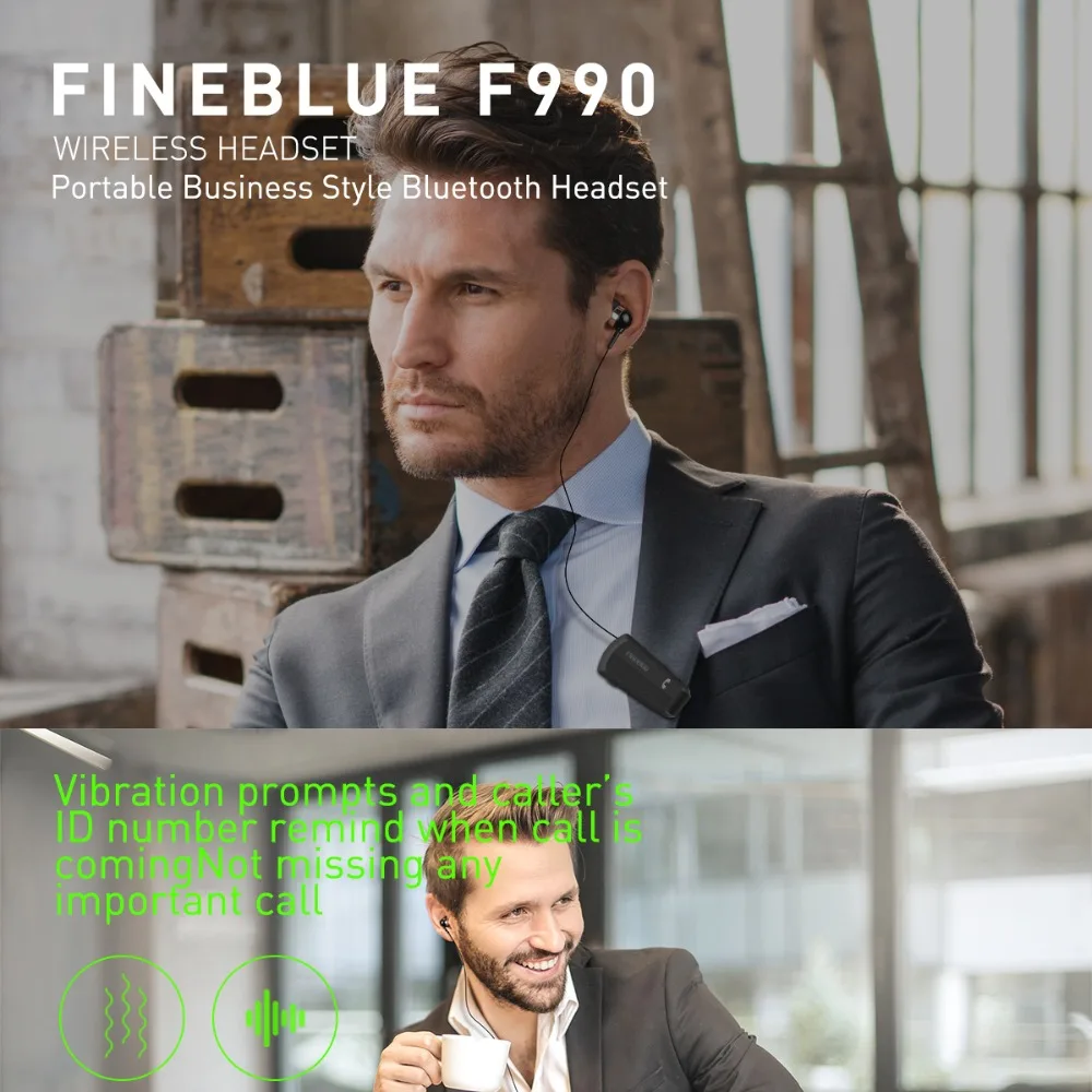 Fineblue F990 Newest Wireless business Bluetooth Headset Sport Driver Earphone Telescopic Clip on stereo earbud Vibration Luxury