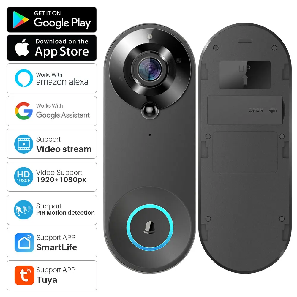 tuya camera de video inteligente campainha 1080p wi fi video porteiro campainha da porta camera de audio bidirecional funciona com alexa echo mostrar google casa 01