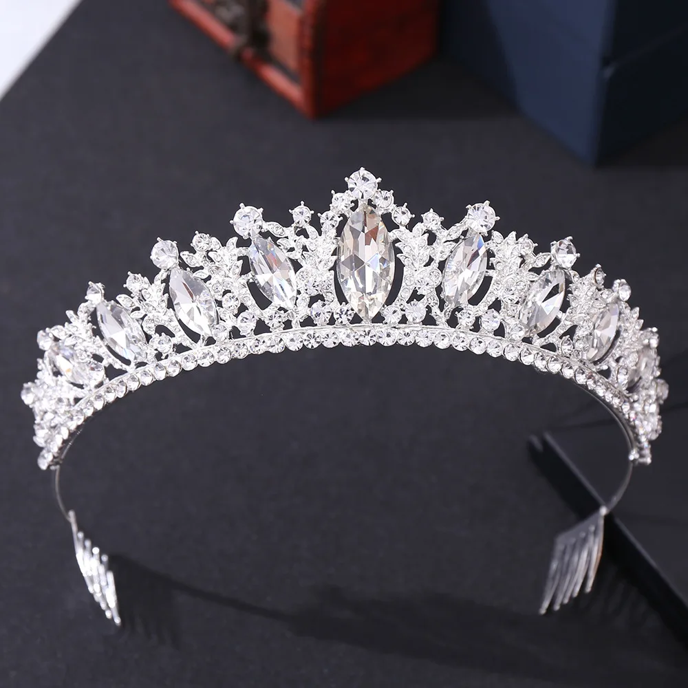 KMVEXO Crystal Bridal Tiaras Crown with Combs Rhinestone Pageant Diadema Collares Princess Headpieces Wedding Hair Accessories