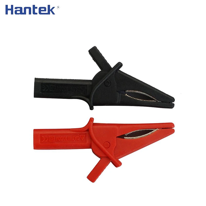 Hantek 2pcs HT18A Crocodile Clips Large Dolphin Gator Clip for Oscilloscope Red+Black Oscilloscope Accessory