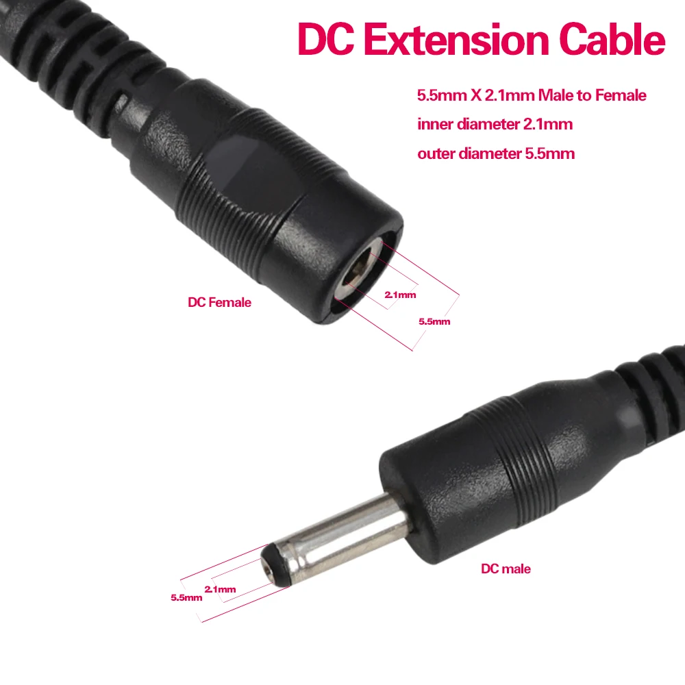 DC12V Power Extension Cable 2.1*5.5mm Connector Male To Female For CCTV Security Camera Black Color 165 Feet 5M 50M power cable