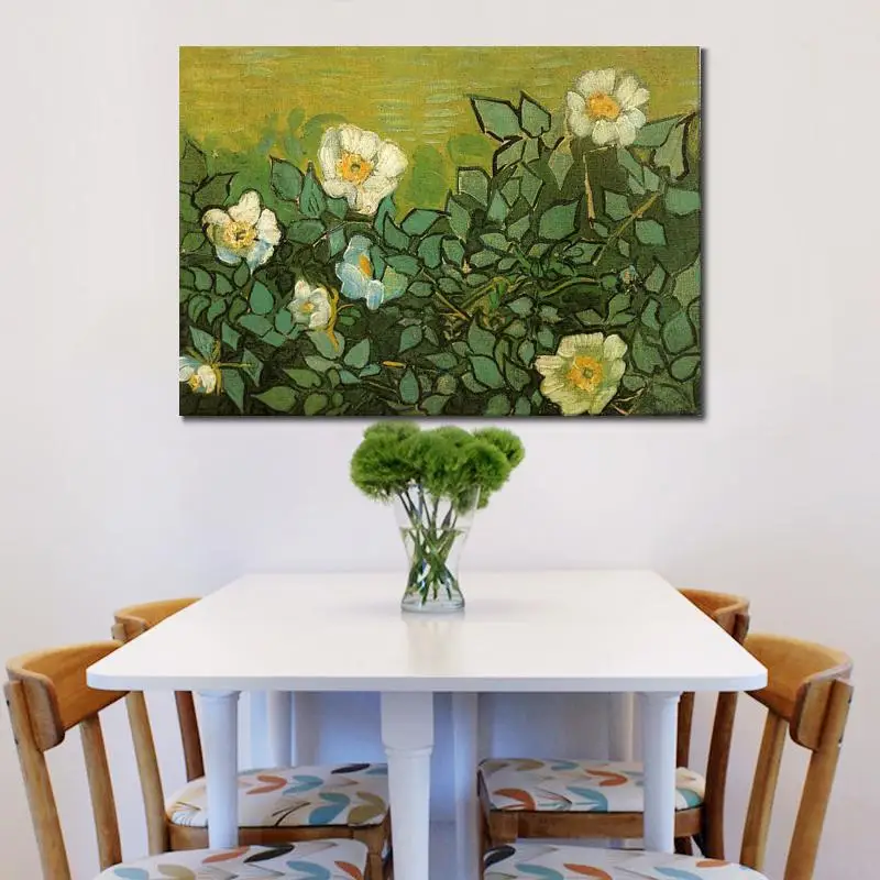 Wall Art Flowers Painting by Vincent Van Gogh Wild Roses Handmade Canvas Artwork Modern Pictures for Living Room Decor Gift