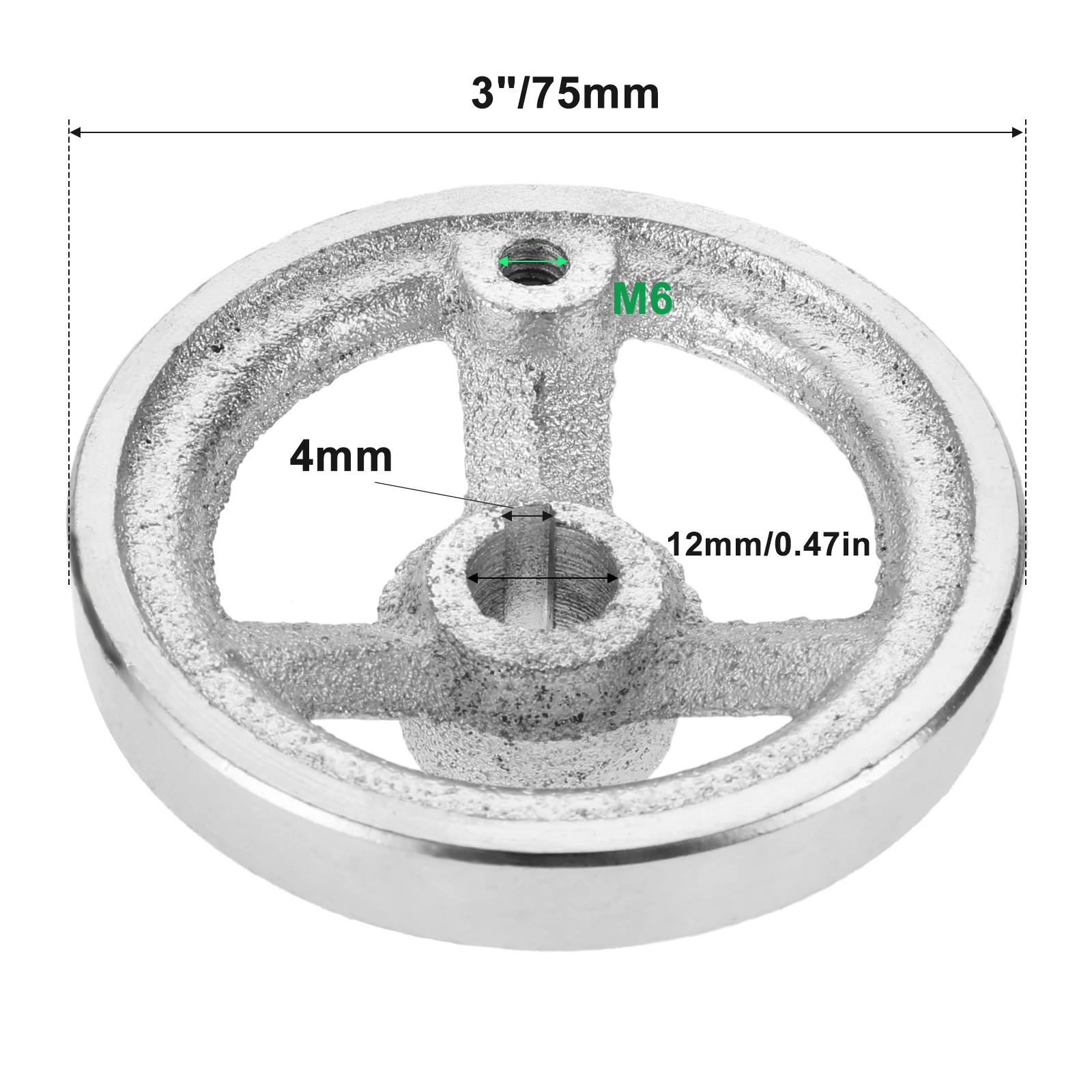 1 PC Metal Silver 3 inch (75mm) 4 Spoke Round Iron Hand Wheel For Lathe Milling Grinder Machine