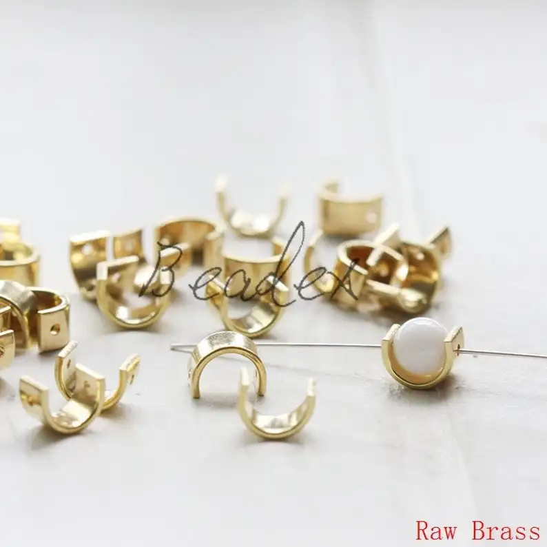 DIY Supply-Solid Brass Finding Two Holes Spacer - Curved Bead Frame - Half Circle 8x6mm (3321C)