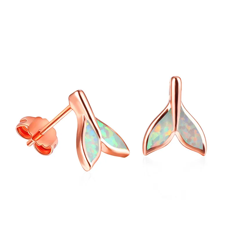 Fashion Imitation Opal Stone Stud Earrinng for Women Statement Wedding Jewelry Bohemian Small Fishtail Earrings Girl Gift