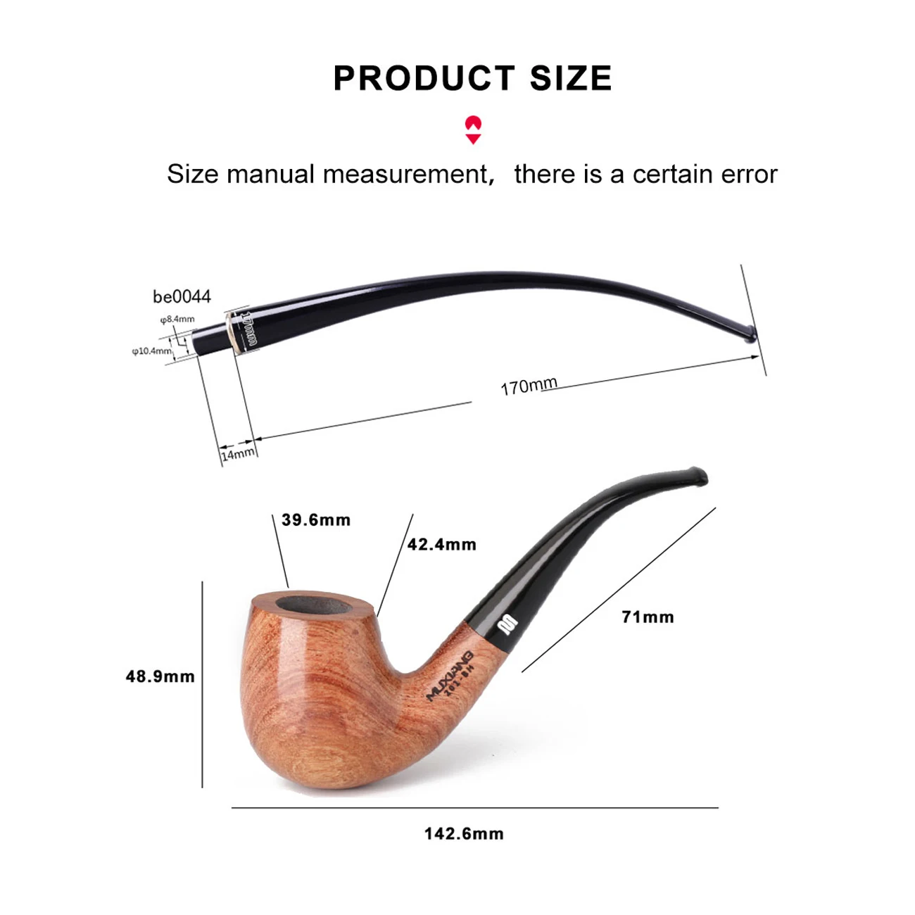 MUXIANG 10 Tools Kits 2 in 1 Wooden Rosewood Long Smoking Accessory Tobacco Pipes With 9mm Filter Two Acrylic Pipe Bends Stem