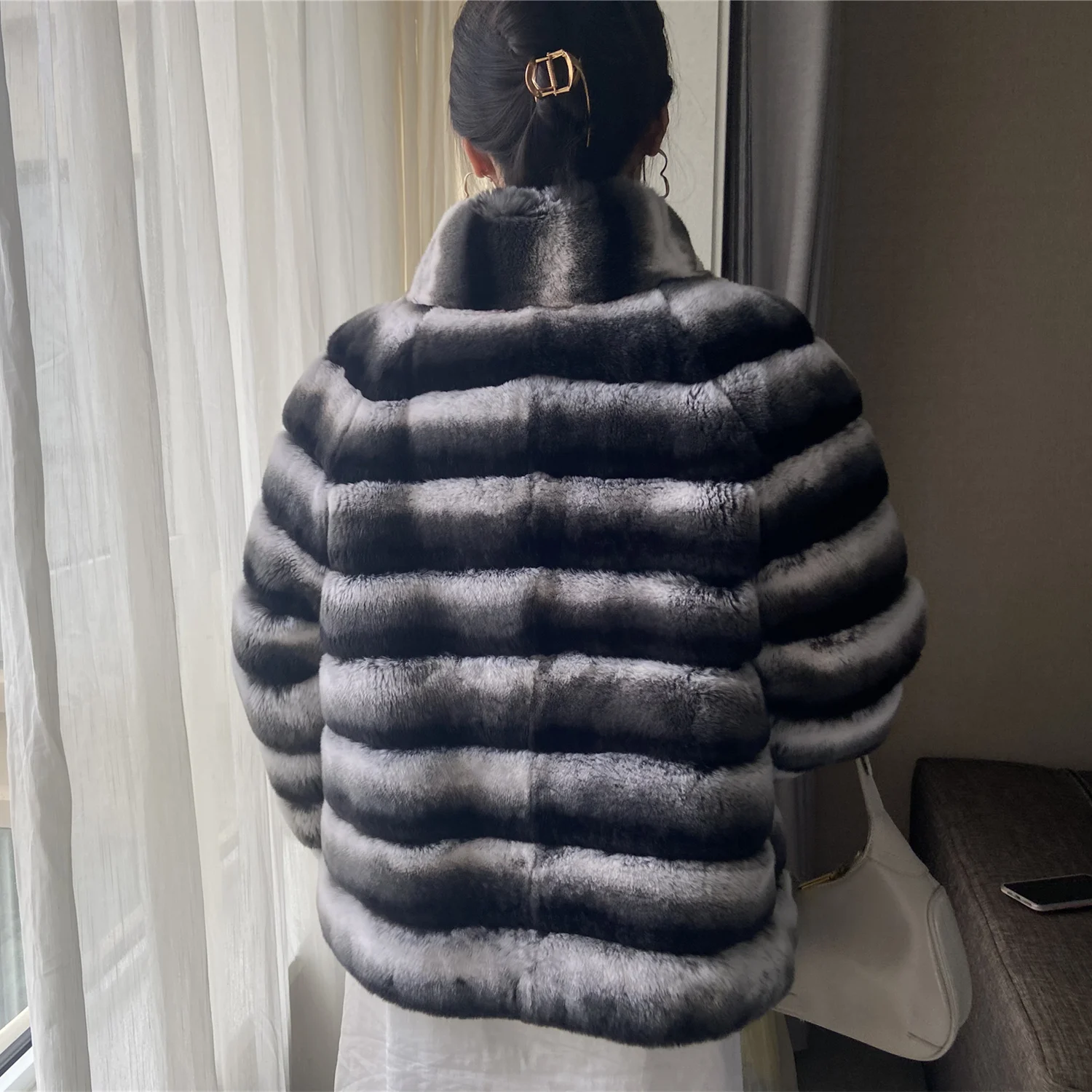 Natural Rex Rabbit Fur Coat Women Real Fur Jacket Winter Chinchilla Colored Coat Luxury High Quality