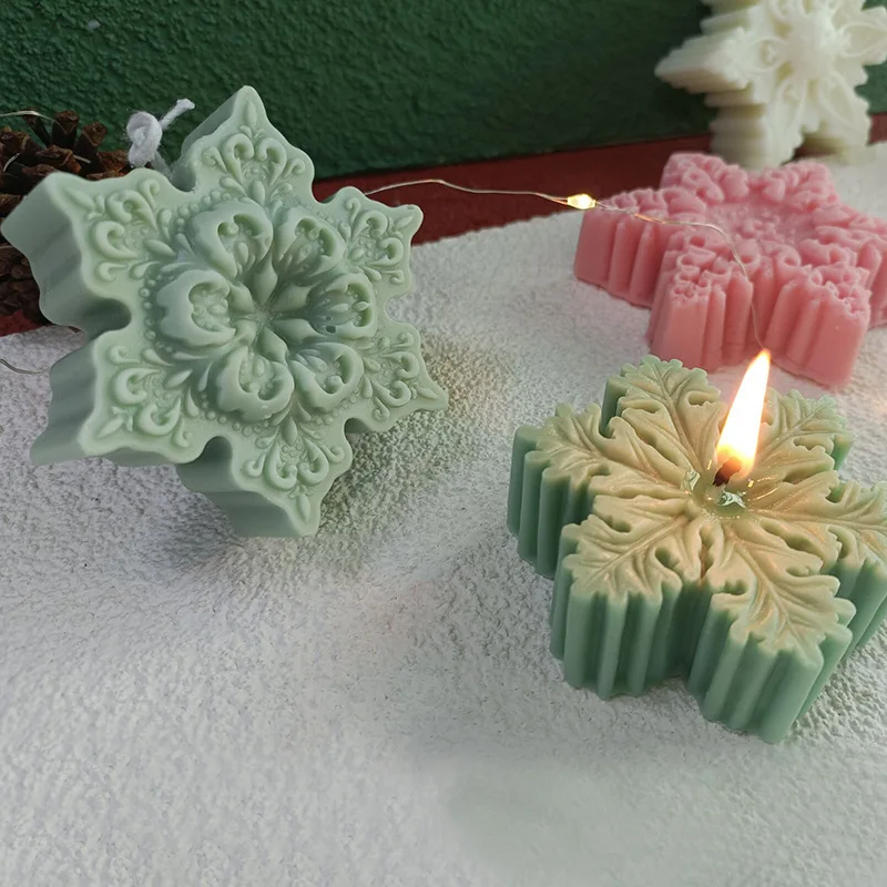 New Christmas Snowflakes Silicone Candle Mold for DIY Handmade Aromatherapy Candle Ornaments Soap Mould Handicrafts Making