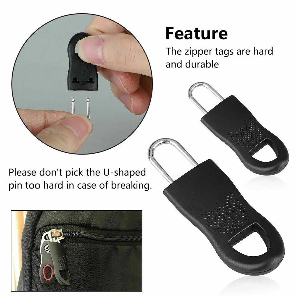 16pcs Replacement Zipper Pull Puller End Fit Rope Tag Clothing Zip Fixer Broken Buckle Zip Cord Tab Bag Suitcase Backpack Tent