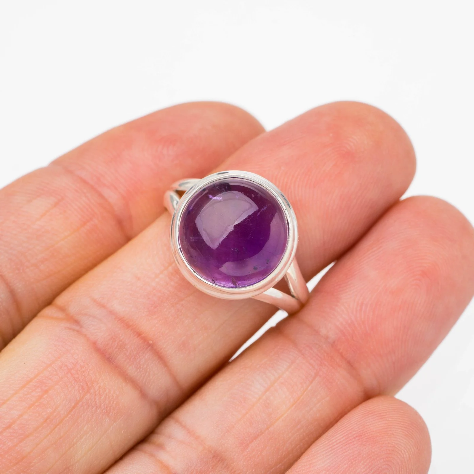 StarGems Natürliche Amethyst Handgemachte 925 Sterling Silber Ring 8,5 E7029