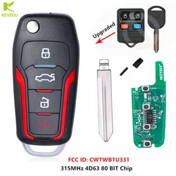 KEYECU Czerwony zamiennik Ulepszony pilot zdalnego sterowania 315 MHz 4D63 80 BIT Chip do Ford Mustang Edge Explorer FCC: CWTWB1U331