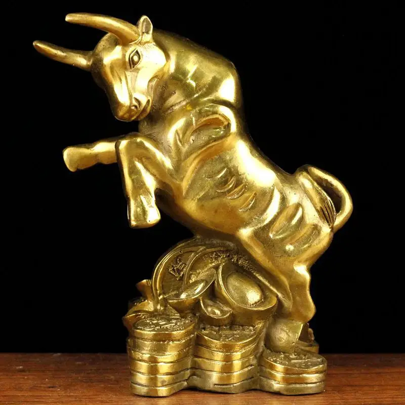 

Brass Zodiac Ox Ornament 16cm Large Cattle Copper Crafts Chinese Fengshui Statue about 17cm Height