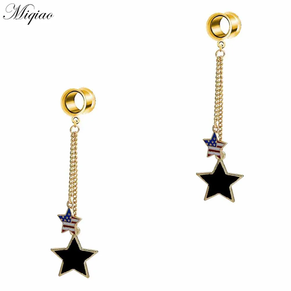 

Miqiao 2pcs New Style Stainless Steel Five-pointed Star Tassel Double Horn Ear Expander Body Piercing Jewelry