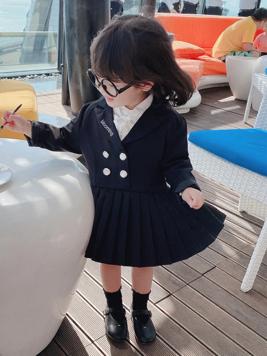 Little Girls Navy Wind Long Sleeve Dress 2023 Spring Autumn New Children's Fashion Dress College Style Baby Kids One Piece X521