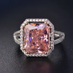 Top Quality Silver Jewelry Sets Pink Quartz Cubic Zircon Ring Earrings Necklace Wedding Exquisite Jewelry Wholesale FCGJHW