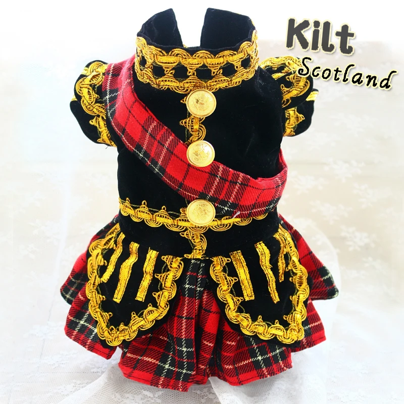 Handmade Dog Clothes Pet Supplies Scottish Plaid Kilt Royal Style Velvet Uniform Tuxedo Suit Cats Poodle Yorkie Maltese Jackets