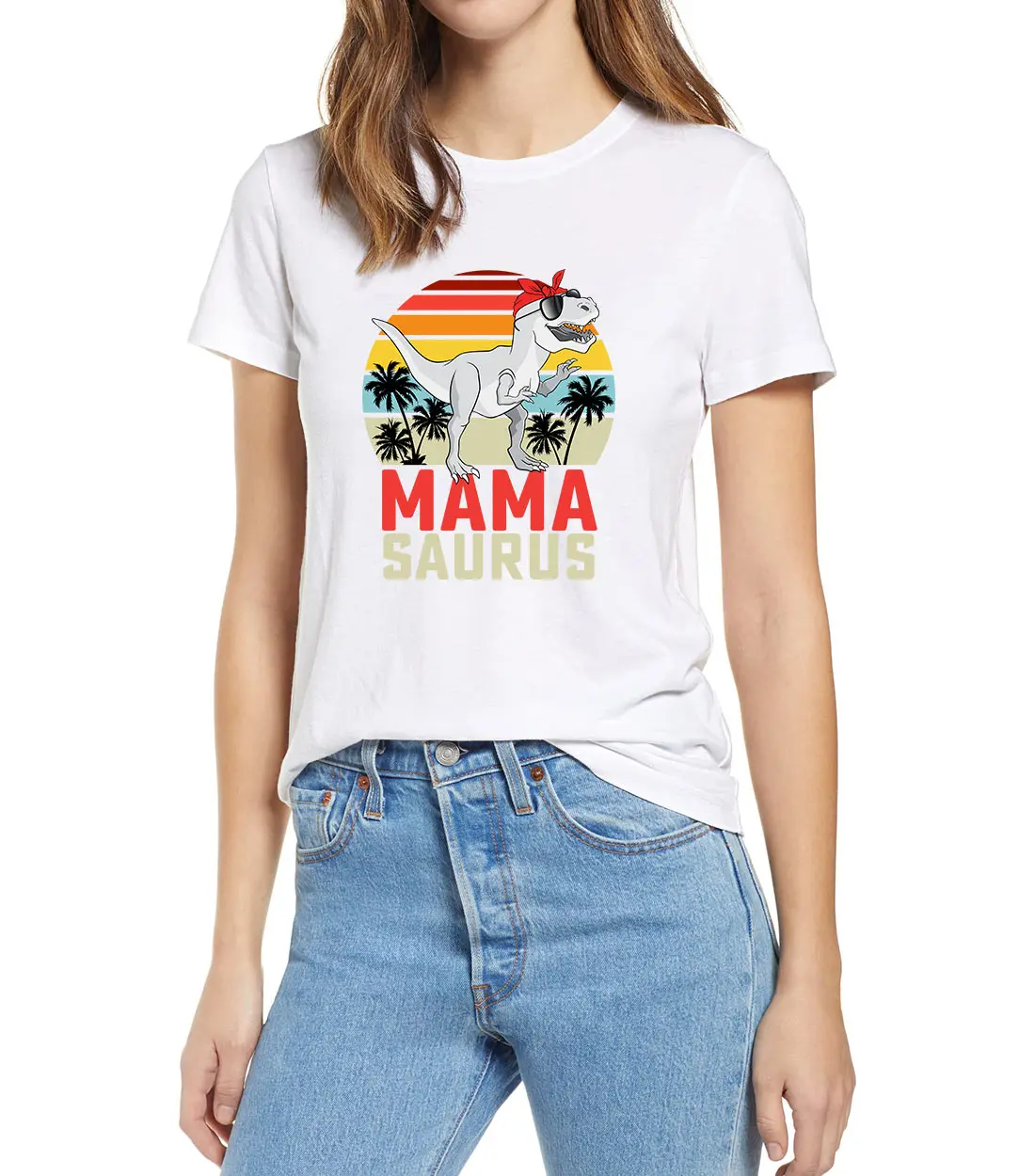 Unisex Mamasaurus T rex Dinosaur Funny Mama Saurus Family Matching Vintage Women's 100% Cotton Short Sleeves T-Shirt Gift Soft